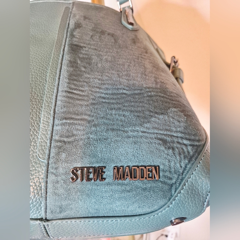 STEVE‎ MADDEN Teal Half Suede Bleticia Tote Bag Satchel Purse - Picture 5 of 9